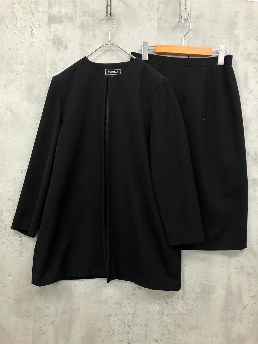 FORMAＬ ブラックフォーマル ノーカラージャケット スカート セットアップ size13AR/黒 ■■ レディース
