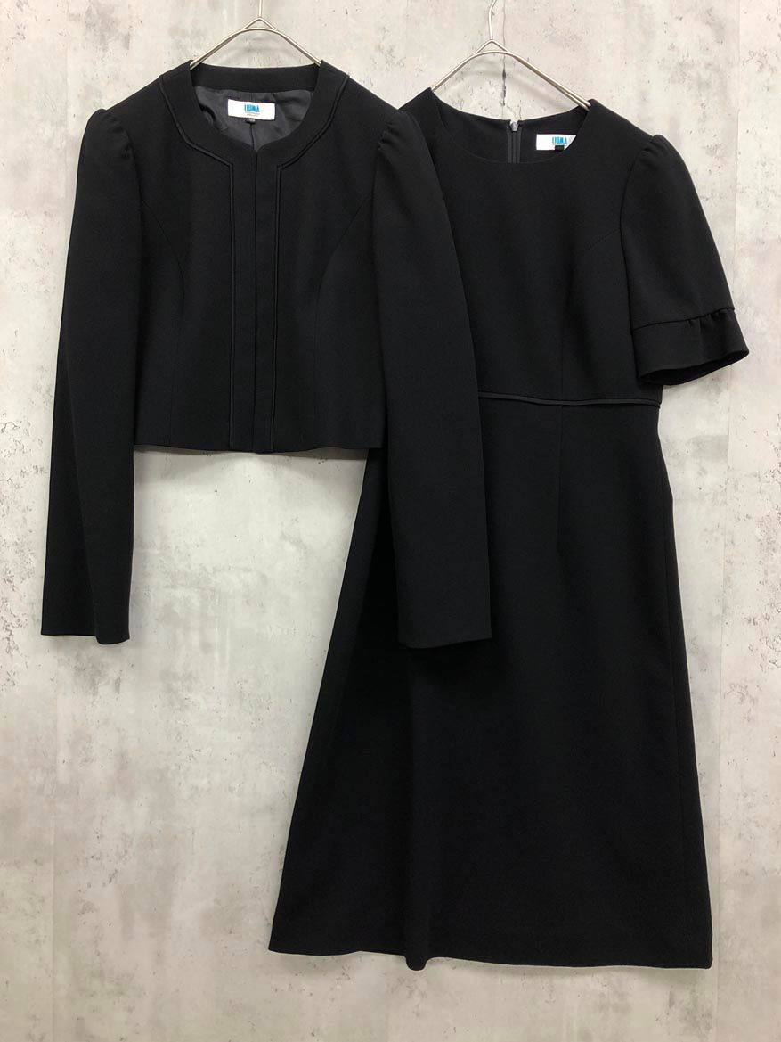 LIUMA ノーカラージャケット 半袖ワンピース セットアップ size11AR/黒 ■■◎レディース