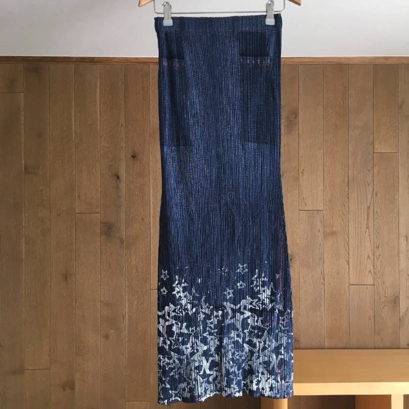 極美品 PLEATS PLEASE プリーツプリーズ デニム転写 プリーツ スカート