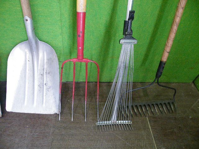 農具・造園工具等7点セット□スコップ/アメリカンレーキ/4本爪 