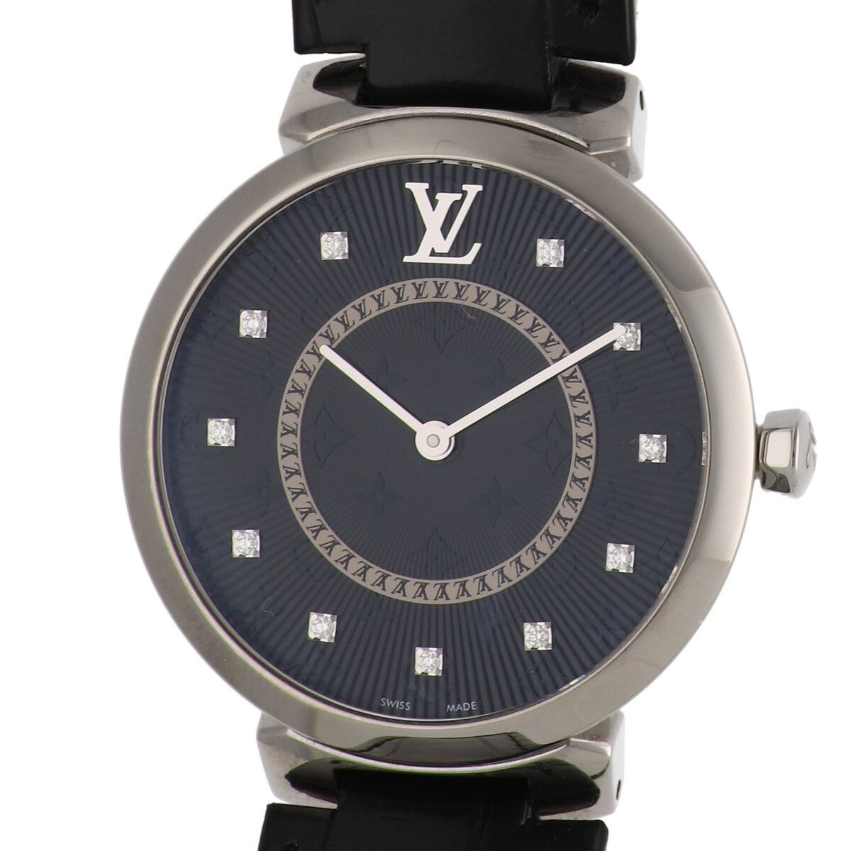 【中古】 LOUIS VUITTON ルイ・ヴィトン タンブール スリム MM QA144 Qz クォーツ モノグラム ダイヤモンド 11PD 腕時計 レディース 26000191 AO