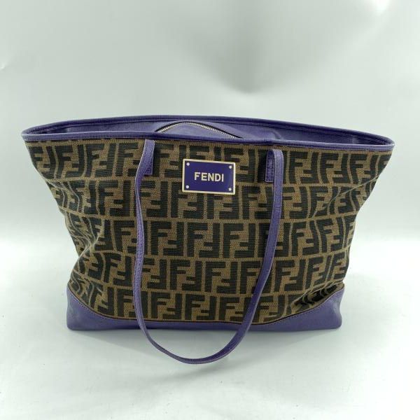 【中古】FENDI トートバッグ 8BH185-FQ8 ズッカ柄 ブラウン パープル フェンディ[10]