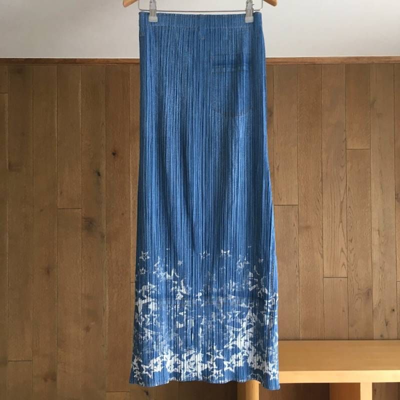 極美品 PLEATS PLEASE プリーツプリーズ デニム転写 プリーツ スカート