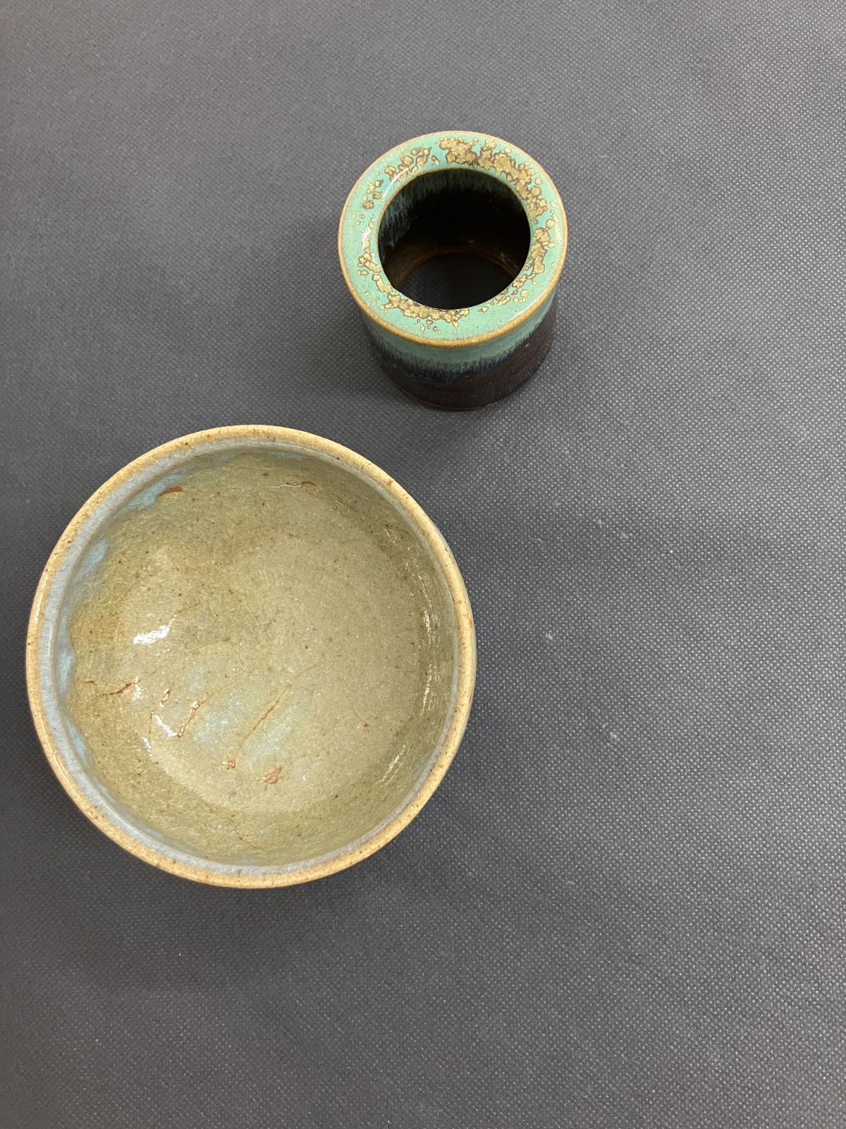 【茶道具セット】抹茶茶碗 & 蓋置き 海鼠釉 竹形 陶器 茶器 【茶道具セット】抹茶茶碗 & 蓋置き 海鼠釉 竹形 陶器 茶器