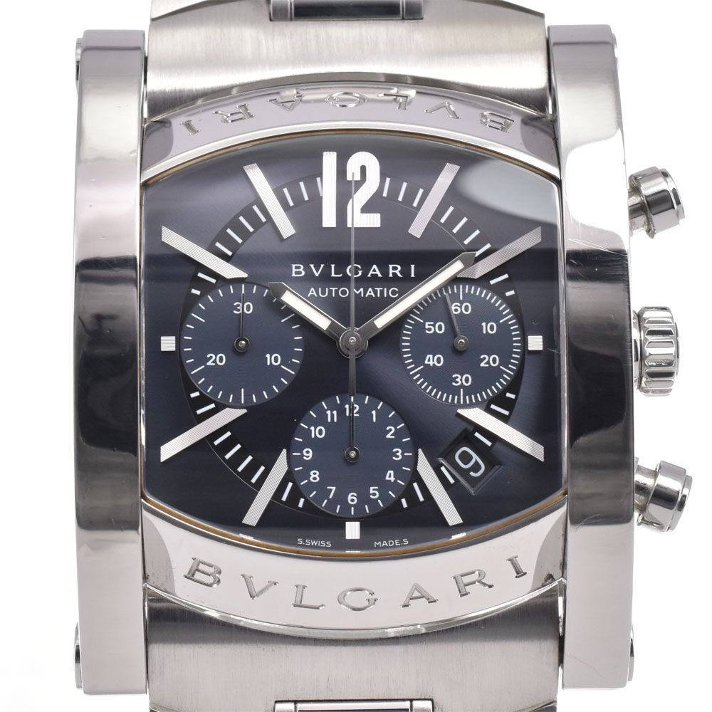 ブルガリ BVLGARI AA48SCH アショーマ クロノグラフ デイト ネイビー 自動巻き メンズ 美品 箱・保証書付き 腕時計 H#147487