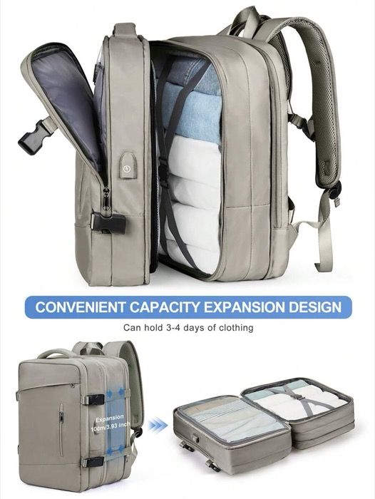 バッグ メンズ バックパック 40L 拡張可能 トラベルバックパック、機内持ち込み可、大容量 ビジネスラップトップバックパック 充電ポート&盗難防止ポケット付き、17インチ 防水 軽量 ハイキングデイパック メンズ