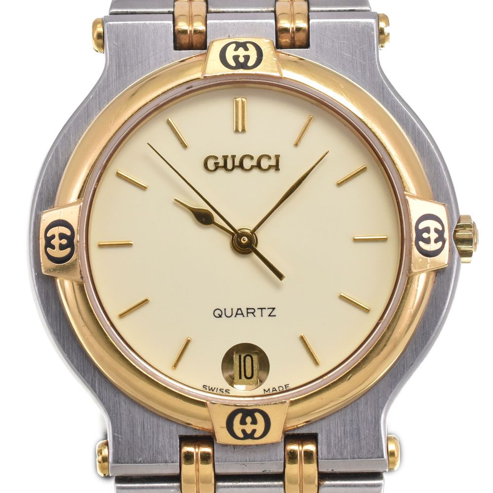 グッチ GUCCI 9000M アイボリー クォーツ メンズ 美品 内箱付き 腕時計 H#147682