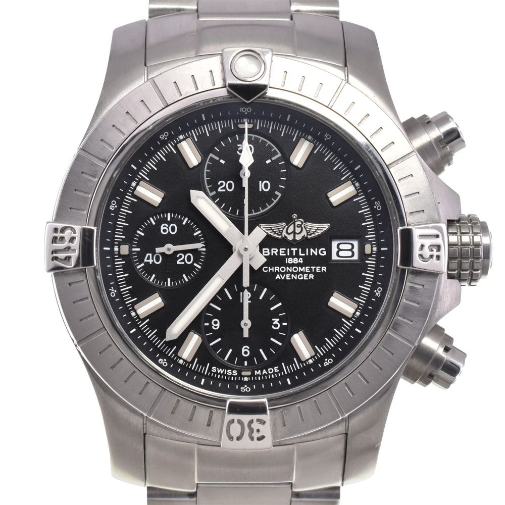 ブライトリング BREITLING A13385 スーパーアベンジャー クロノグラフ ブラック 自動巻き メンズ 美品 内箱付き 腕時計 H#147742