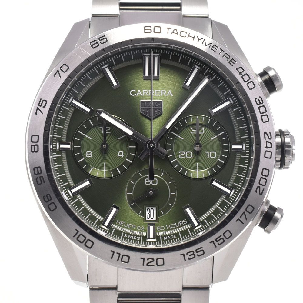タグホイヤー TAG HEUER CBN2A10.BA0643 カレラ02 スポーツ クロノグラフ グリーン 自動巻き メンズ 美品 箱・保証書付き 腕時計 H#147582