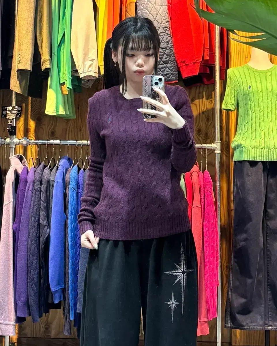 S POLO RALPH LAUREN(ポロラルフローレン) PURPLE(パープル) バーガンディ ラウンドネック ケーブルニット