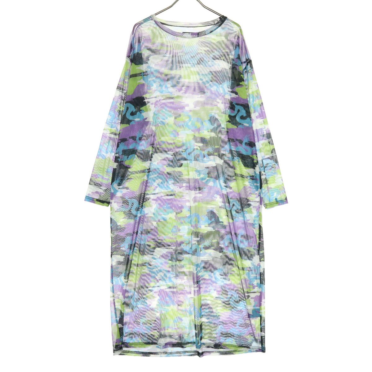 未使用 VIVIENNE TAM ヴィヴィアンタム カモフラ 長袖 メッシュ ロングワンピース 38 迷彩 レディース 古着