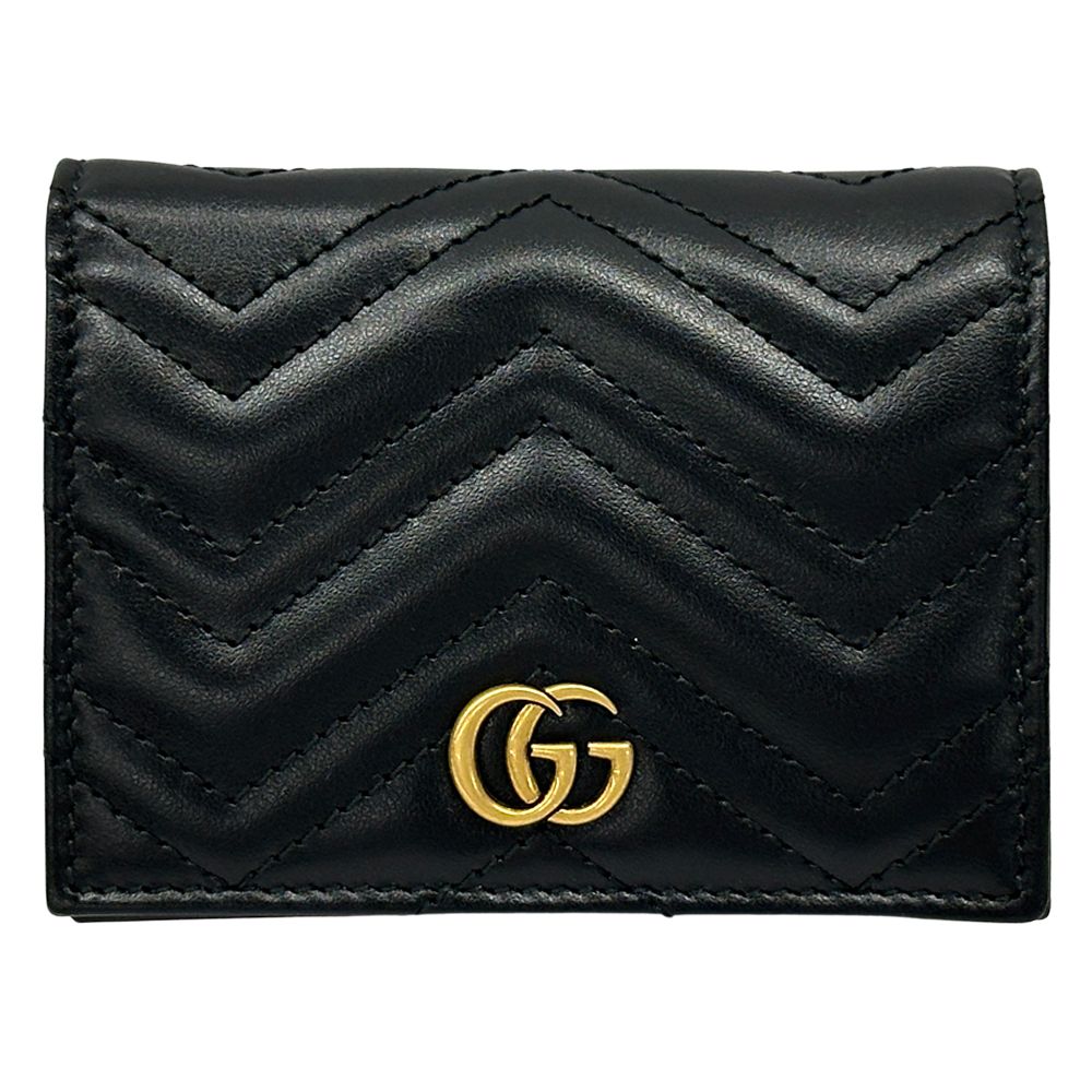 グッチ GUCCI 財布 レディース メンズ ブランド プチマーモント 二つ折り財布 レザー ブラック ゴールド金具 466492 黒 キルティング ミニ財布 小さめ おしゃれ 【中古】