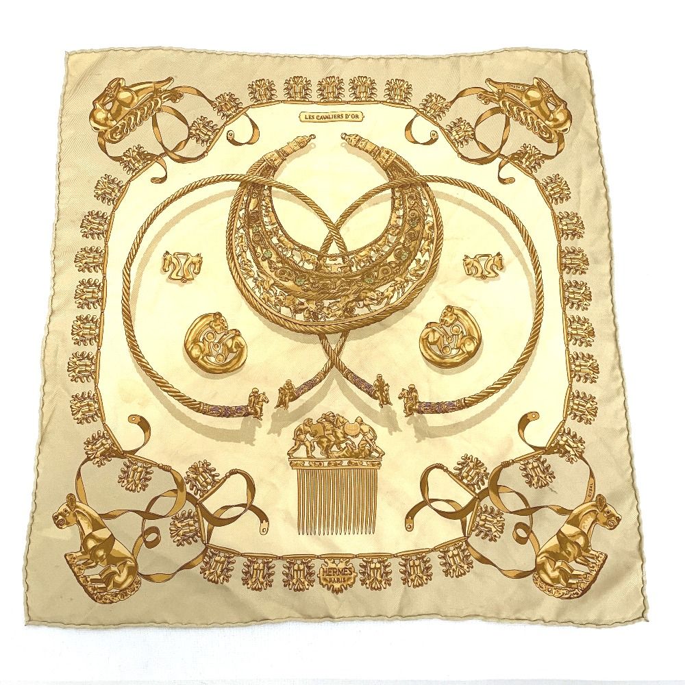IT338273 エルメス スカーフ カレ40 黄金の騎士 ベージュ系 レディース HERMES 中古
