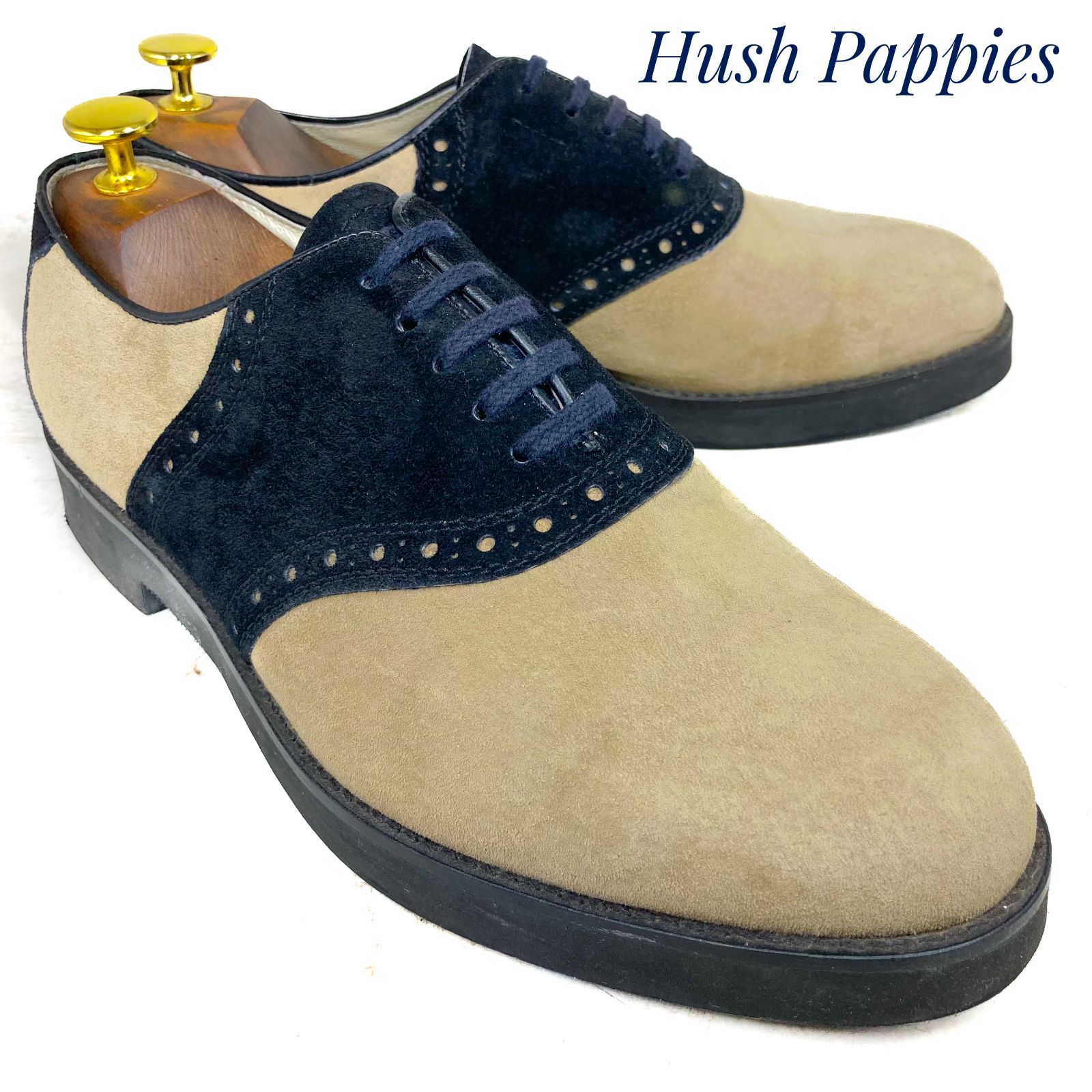 Hush Puppies ハッシュパピー スウェード サドルシューズ 184 ベージュ×ネイビー 25.5cm 革靴 ビジネスシューズ ドレス カジュアル 本革 本皮 メンズ