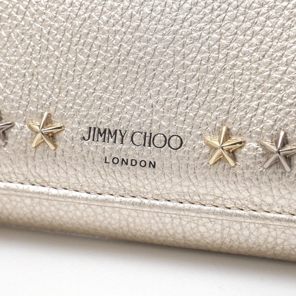 □美品□JIMMY CHOO ジミーチュウ 長財布 スタースタッズ メタリック 