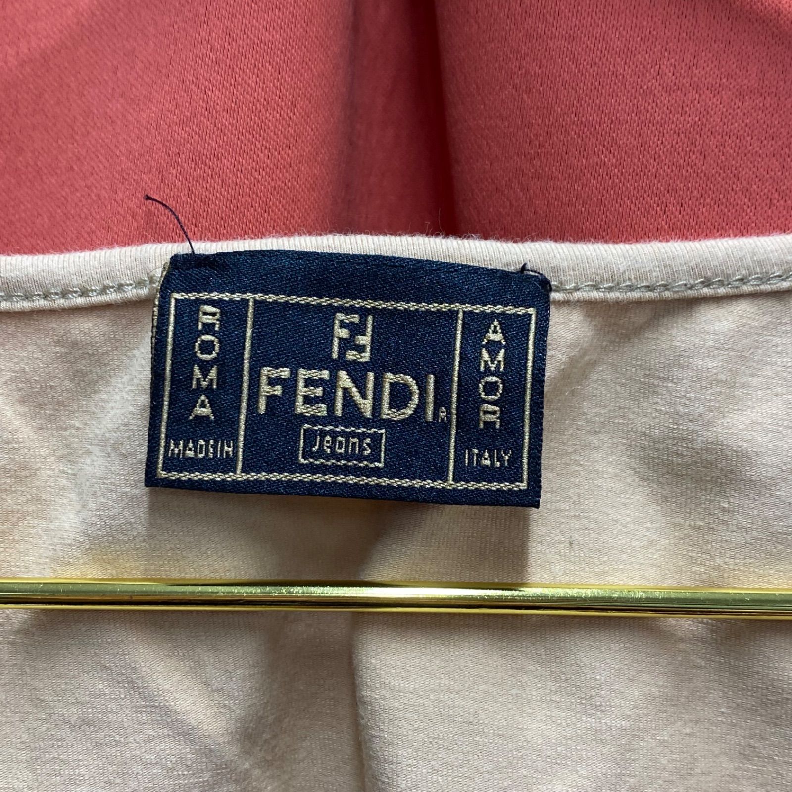 古着 FENDI JEANS フェンディ ジーンズ イタリア製 半袖 カットソー ベージュ レディース FENDI フェンディ ジーンズ シャツ Tシャツ Vネック ベージュ