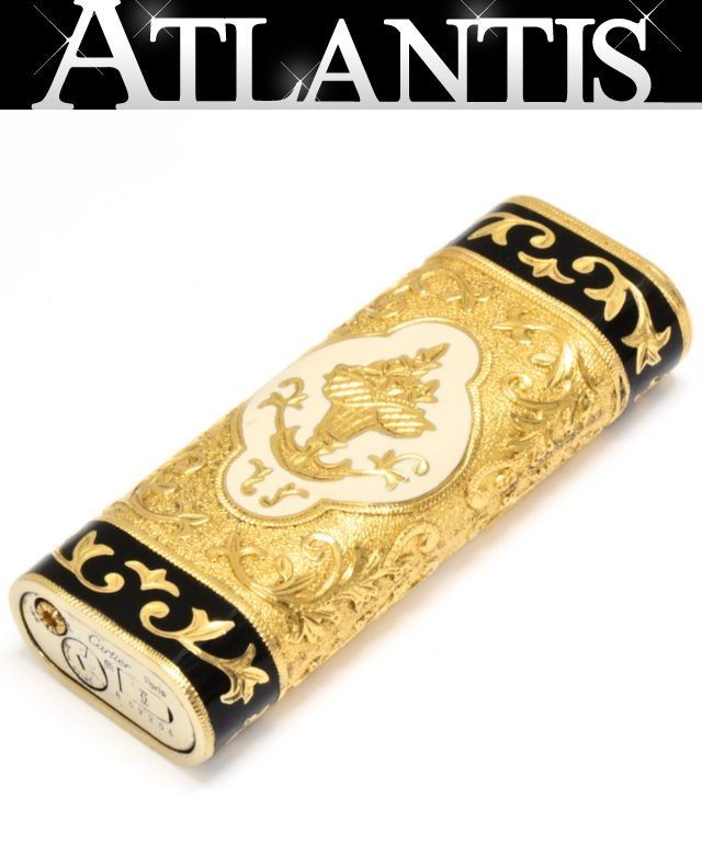 美品 カルティエ Cartier ロイキング ヴィンテージ ガスライター ライター アウタージャケット ゴールドGP 黒 約111ｇ 【74544】