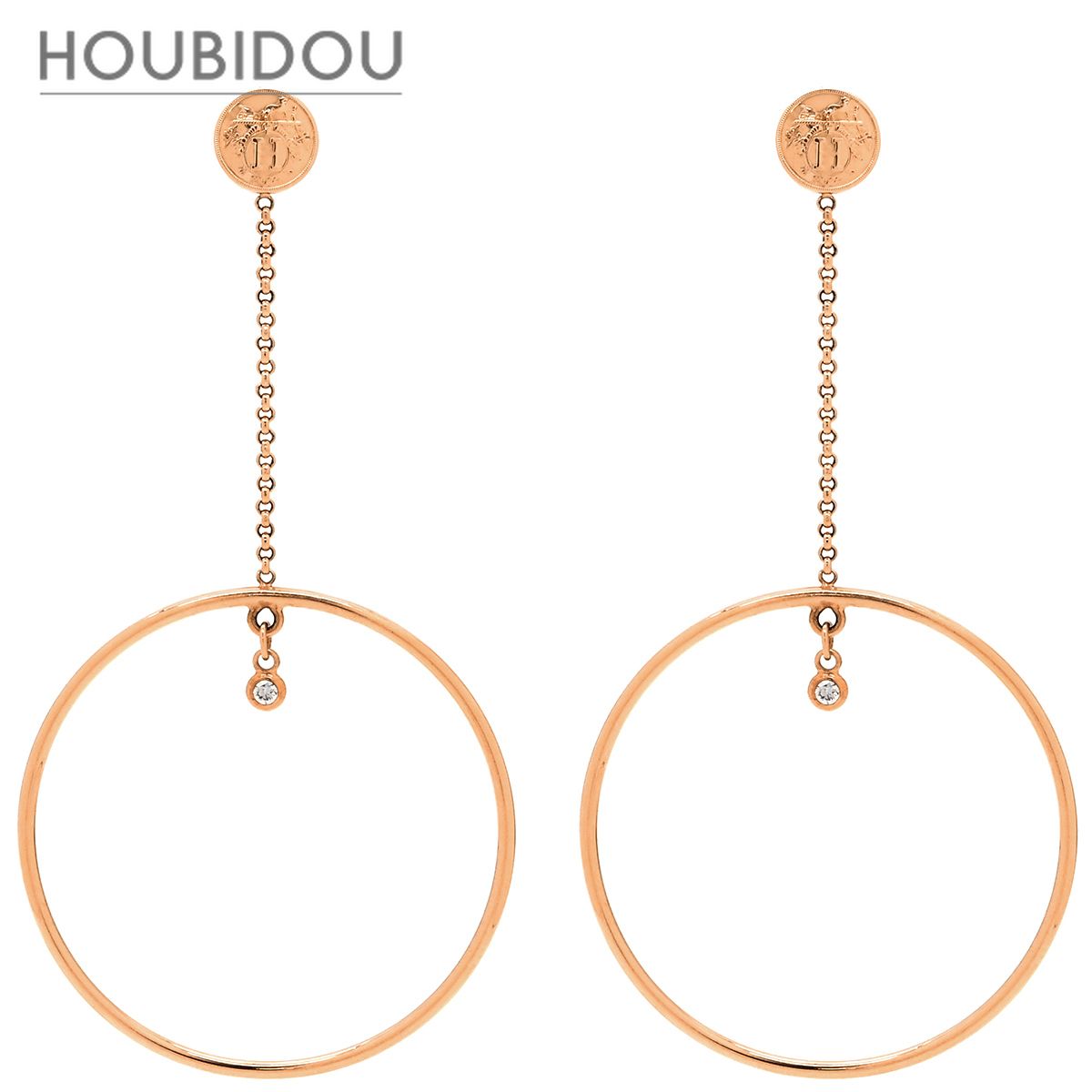 エルメス HERMES ピアス エクスリブリス フープ 1Pダイヤ ローズゴールド ピンクゴールド 18K AU750 スイング サークル 【中古】