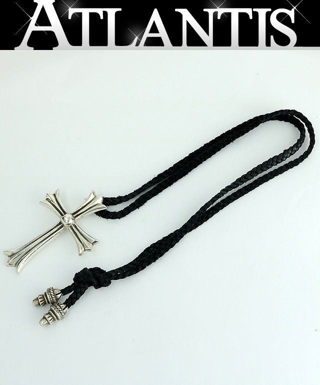 CHROME HEARTS 新宿店 クロムハーツ ラージクロス レザーブレイド ネックレス メンズ シルバー SV925 黒 31111