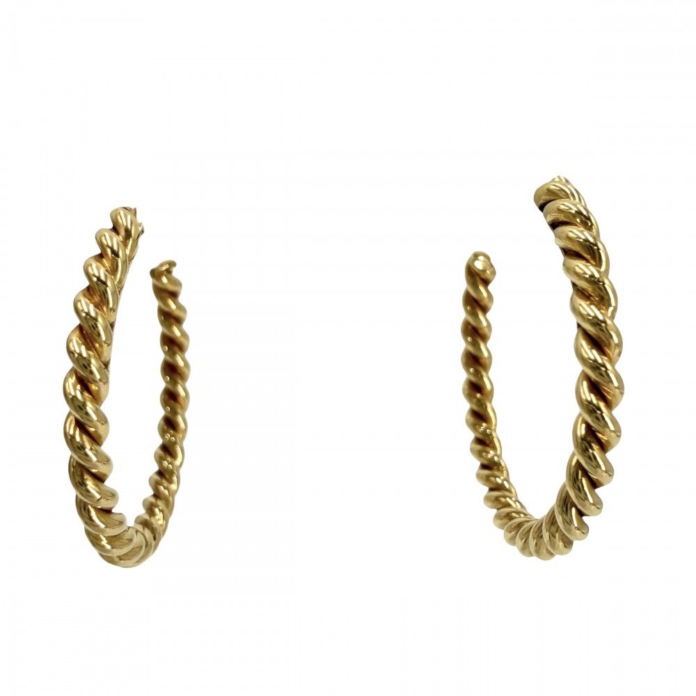 ティファニー ピアス レディース ツイスト フープ ピアス ジュエリー アクセサリー 18金YG Au750 TIFFANY&Co. K18イエローゴールド 約5.2g 美品【中古品】