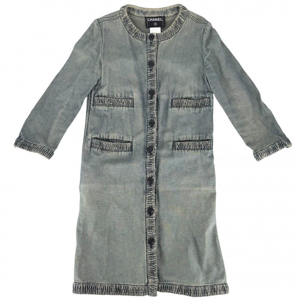 シャネル デニムジャケット レディース ロングジャケット アパレル 服 アウター CHANEL 40 インディゴ コットン 春 秋【中古品】