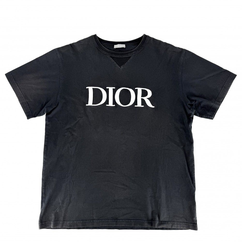 ディオール・オム 半袖シャツ メンズ ロゴ 服 アパレル DIOR HOMME XL ネイビー 紺 コットン 夏【中古品】