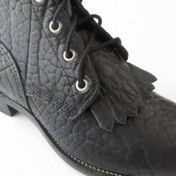 新品 USA製 Justin ジャスティン シボ革 編み上げ ブーツ 黒 8.5EE