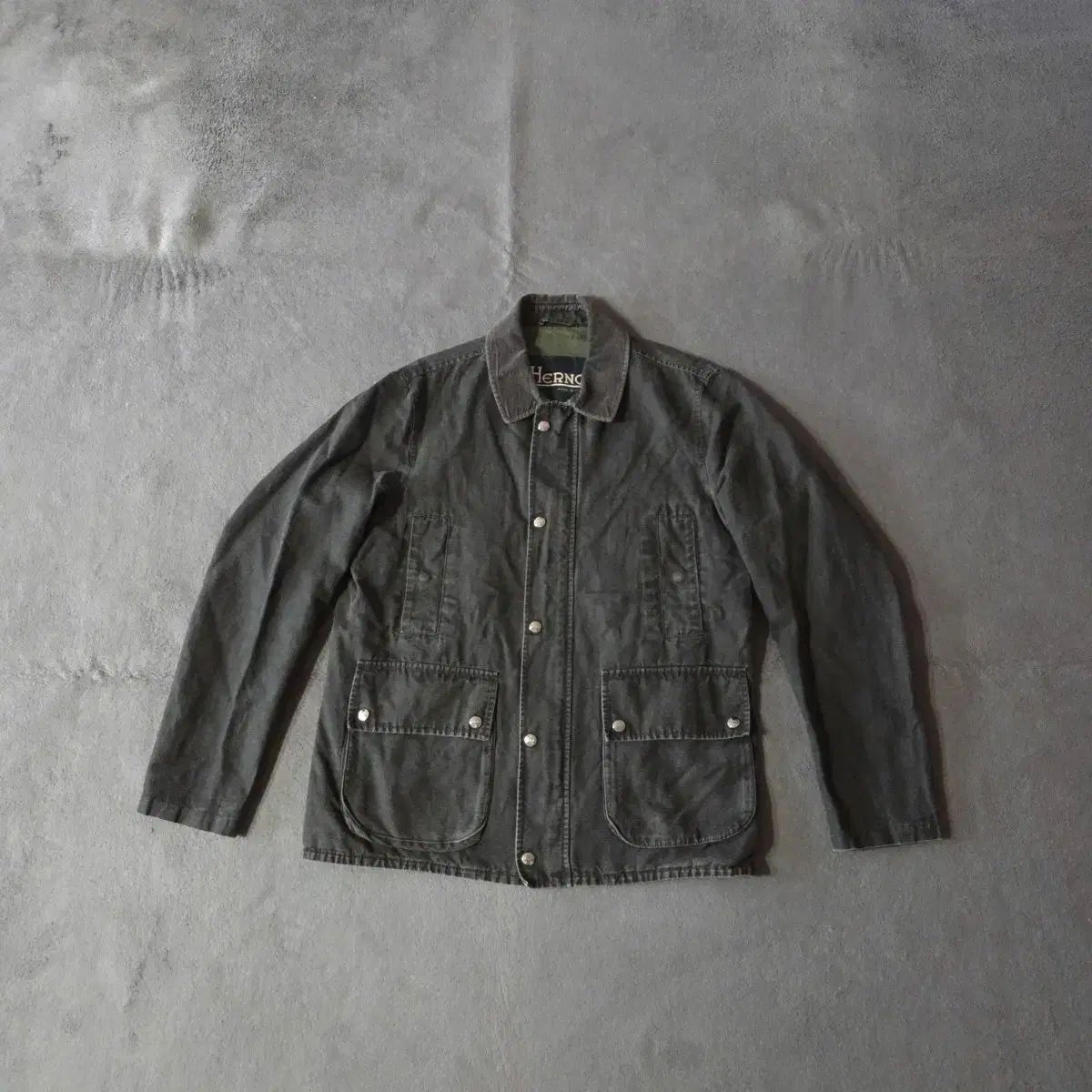 エルノ リネンコットン ウォッシュドフィールド ウォーク ジャケット 52 XL ウォッシュドブラック