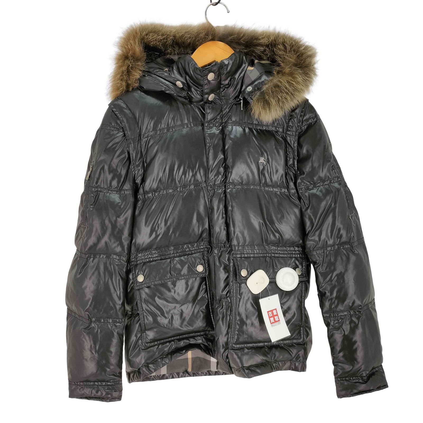 バーバリーブラックレーベル BURBERRY BLACK LABEL フォックスファー 2WAY 裏地ノバチェック グースダウンジャケット メンズ JPN：M
