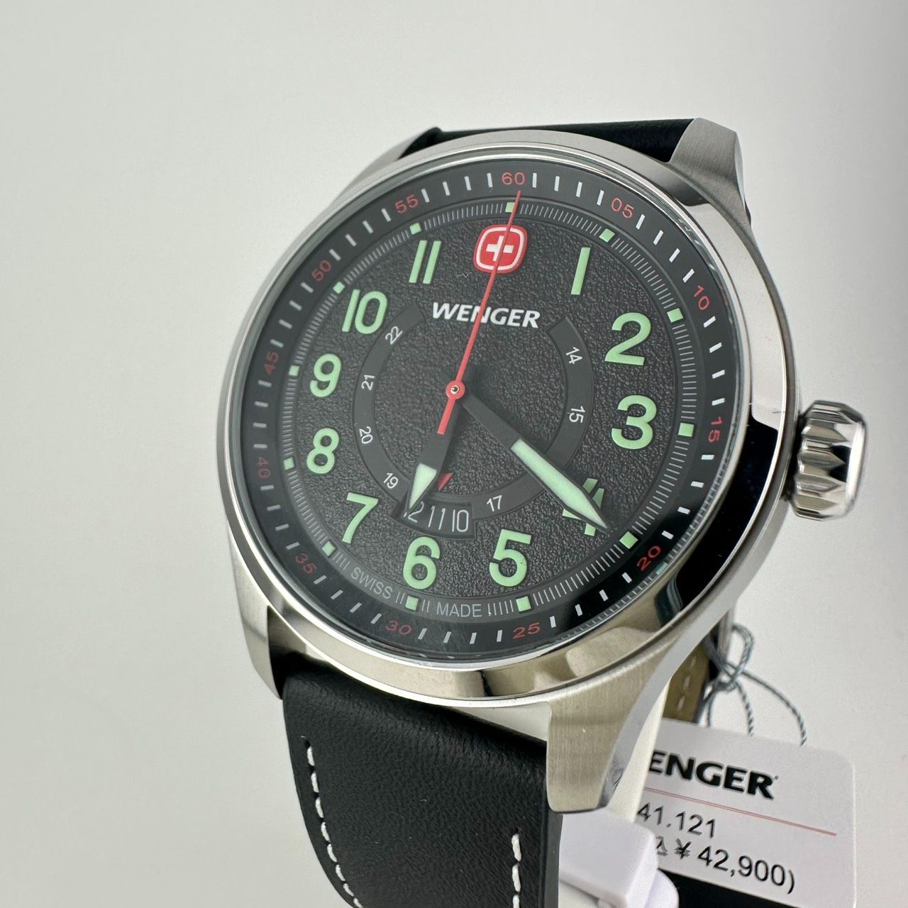 新品未使用☆WENGER ウェンガー TERRAGRAPH　テラグラフ　腕時計 01.0541.121 ステンレススチールケース(316L) ブラックダイヤル ブラックレザーストラップ クォーツ 100m防水【国内正規品】