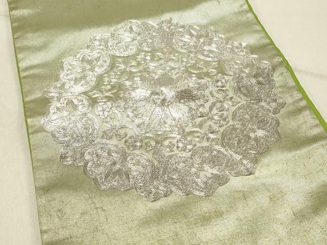 平和屋着物●西陣　川島織物　プラチナ　太鼓柄袋帯　螺鈿箔　正倉院花文　金銀彩　正絹　逸品　DABE1379op 平和屋着物○西陣 川島織物 プラチナ 太鼓柄袋帯 螺鈿箔 正倉院花文