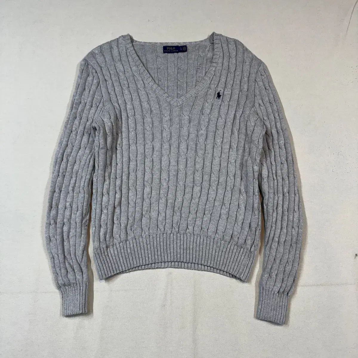 L) POLO RALPH LAUREN ポロラルフローレン コットン ケーブル編み ケーブル Vネック ニット