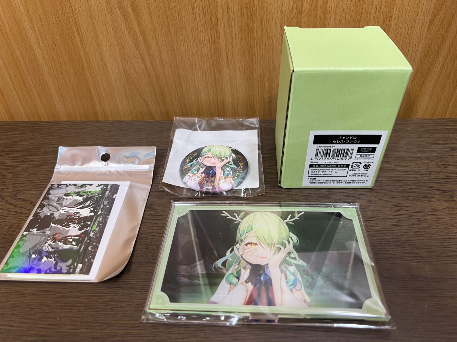 ホロライブ English 「The Broken Promise」 記念グッズ セレス・ファウナ 4点 セット (スクエアアクリルスタンド ジュエリー缶バッジ ステッカー キャンドル)