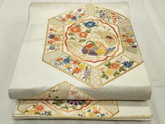 平和屋着物▽男性　長羽織　単衣　竹屋町刺繍　菊文　金銀糸　逸品　CAAT5915id 平和屋着物◎六通柄袋帯 唐織 亀甲鴛鴦花文 金銀糸 正絹 逸品