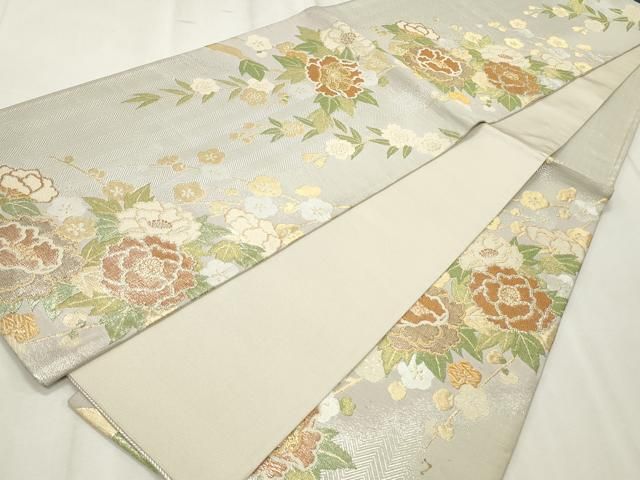 平和屋着物◎六通柄袋帯 唐織 草花文 金銀糸 正絹 逸品 CABF2258qe