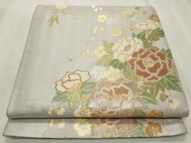 平和屋着物◎六通柄袋帯 唐織 草花文 金銀糸 正絹 逸品 CABF2258qe