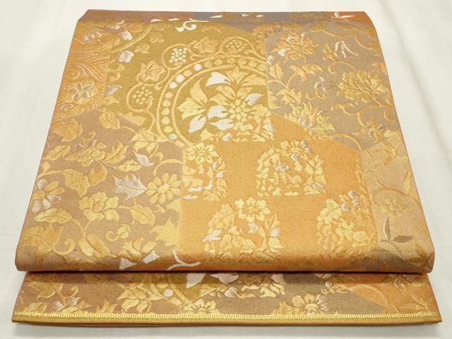平和屋着物◎六通柄袋帯 亀甲更紗花唐草文 金銀糸 正絹 逸品