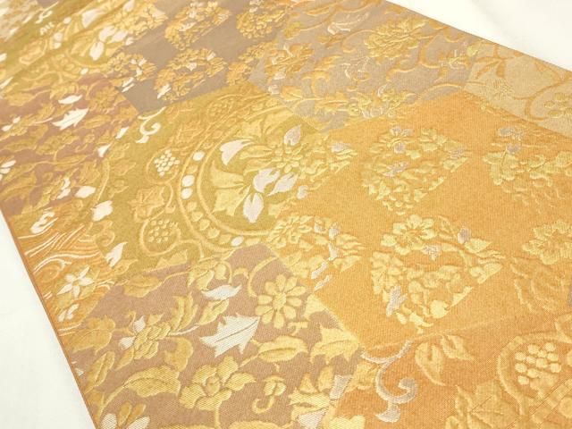 平和屋着物◎六通柄袋帯 亀甲更紗花唐草文 金銀糸 正絹 逸品