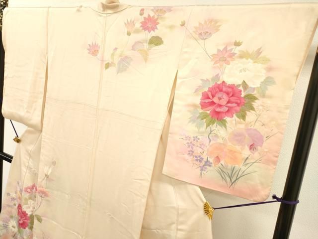 平和屋着物▽訪問着 作家物 手描き 草花 暈し染 金彩 正絹 逸品
