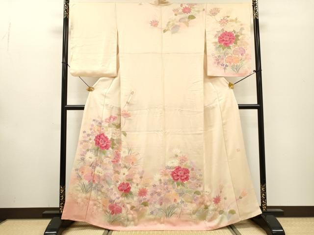 平和屋着物▽訪問着 作家物 手描き 草花 暈し染 金彩 正絹 逸品