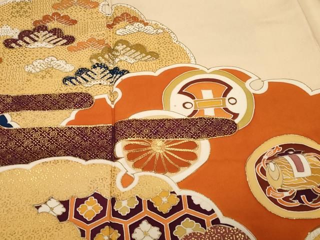 平和屋着物●訪問着　駒刺繍　雪輪花文　暈し染め　黒地　金銀彩　正絹　逸品　AABF5520fy 平和屋着物□訪問着 駒刺繍 雪輪花文 暈し染め 金彩 伊勢丹扱い 正絹