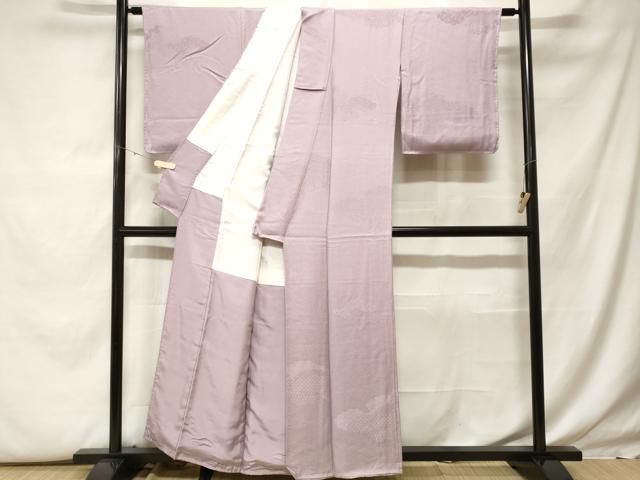 平和屋着物▽上質な色無地　単衣　牡丹鼠色　正絹　逸品　AAAU8509fy 平和屋着物□上質な色無地 雲取り吉祥地紋 牡丹鼠色 正絹 逸品 未使用