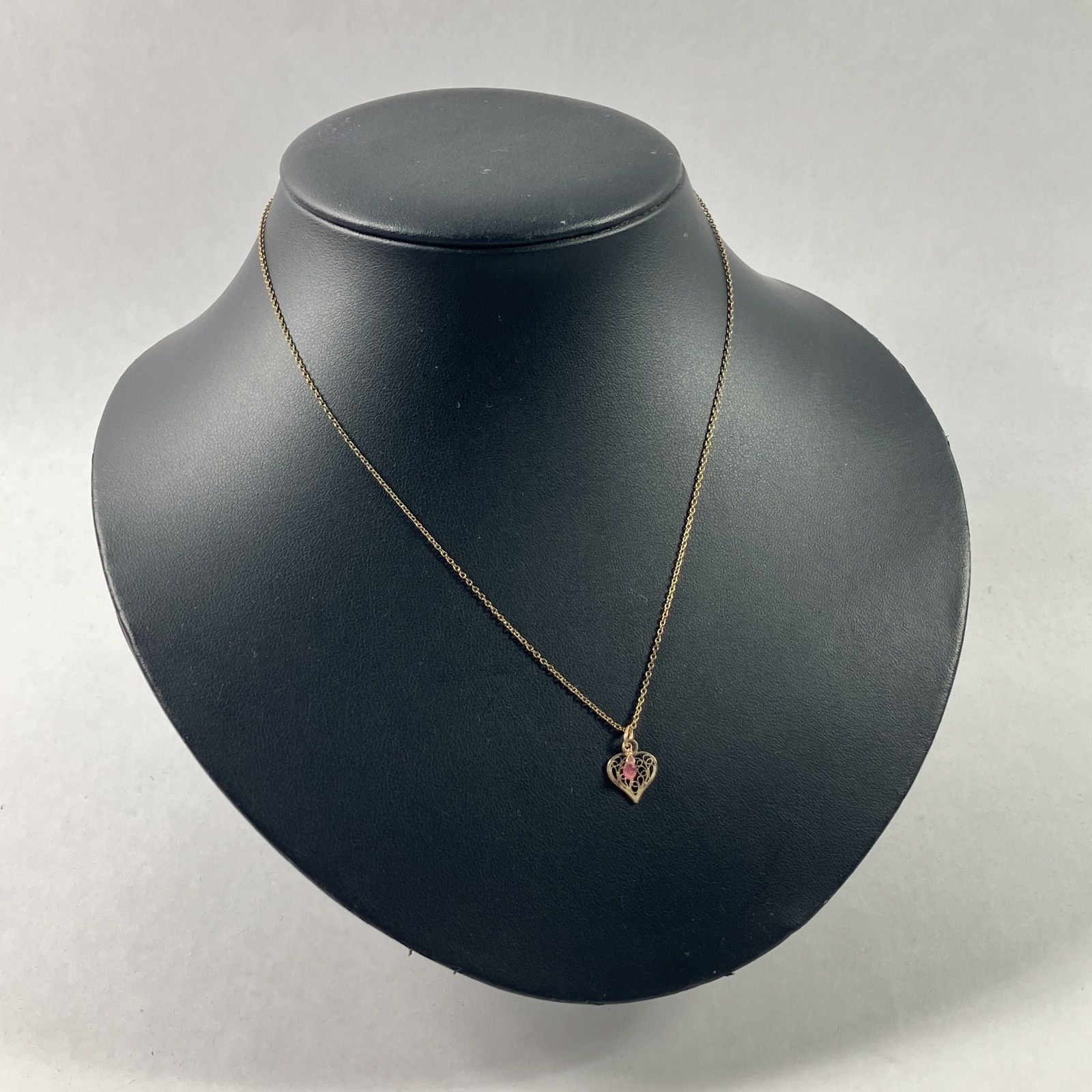 ★ K14刻印 14金 イエローゴールド ネックレス ハート 石付き 全長約38.5cm アクセサリー 総重量1.22g 現状品 23,443円