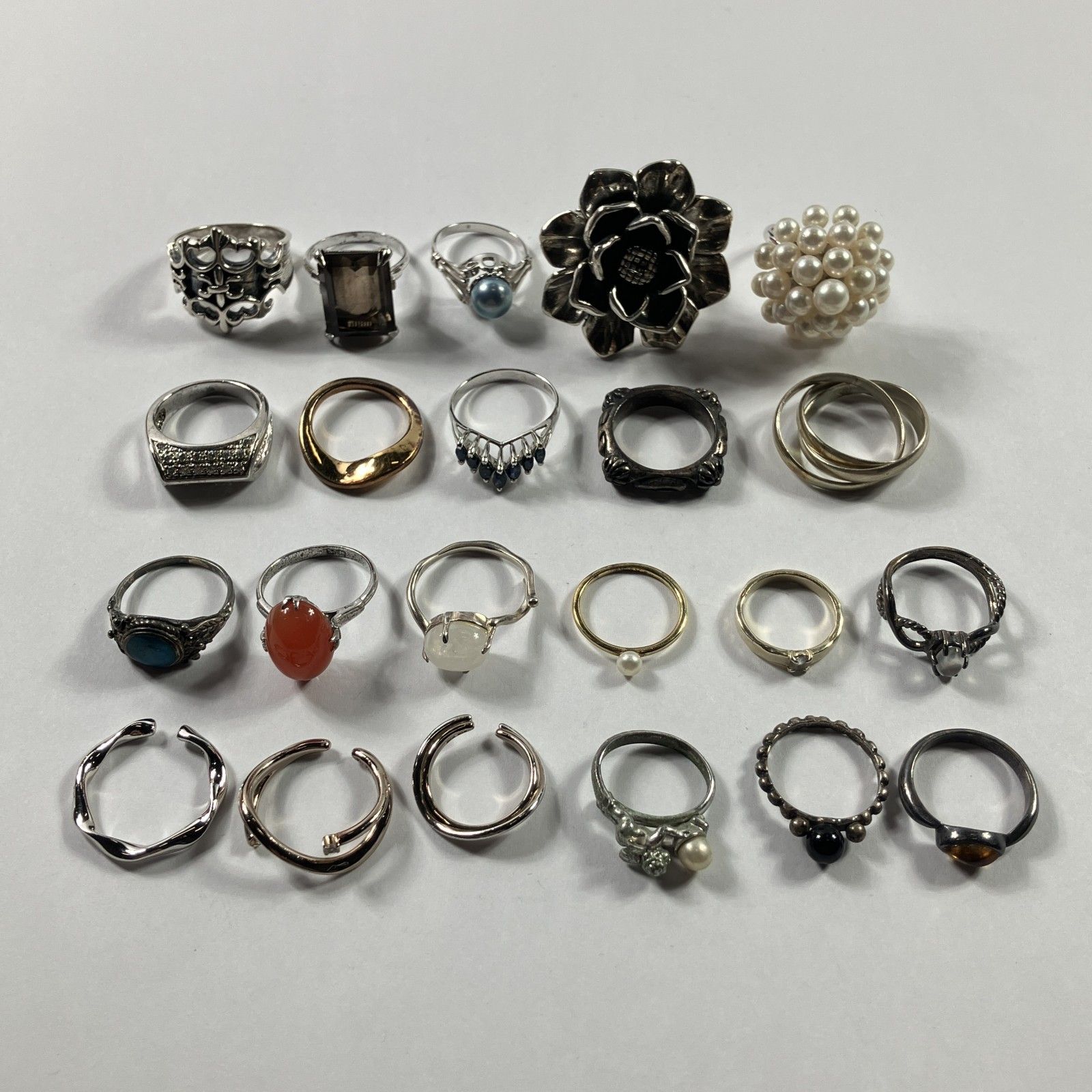 ★ シルバー 22点 まとめ SILVER刻印 925刻印 アクセサリー 指輪 リング 石付き ete 総重量90.38g 現状品