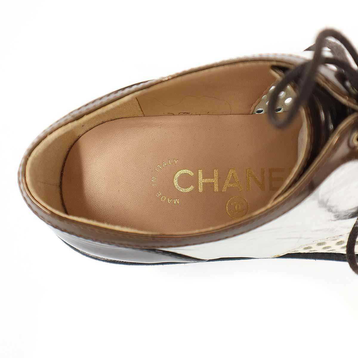 CHANEL シャネル パンチングパテントレザー レースアップシューズ 
