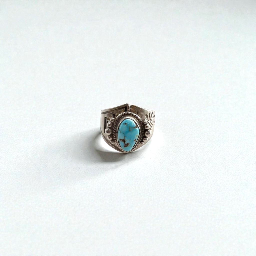 Vintage Sterling Turquoise Ring インディアンジュエリー ターコイズ シルバーリング 指輪 14号 LP刻印