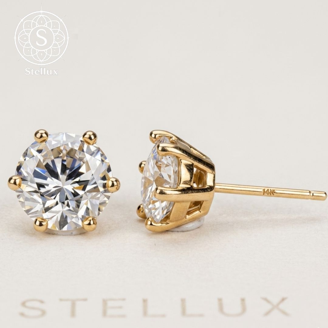【深みある黄金。14K無垢】モアサナイト1.0ct・ピアス/14金無垢/Au585/両耳2.0ct/刻印付き/スタッド/一生もの/金属アレルギー対応/つけっぱなしOK/鑑定書付/トラベルジュエリー/ギフト・プレゼントにも◎/メンズ・レディース対応/ペアルック