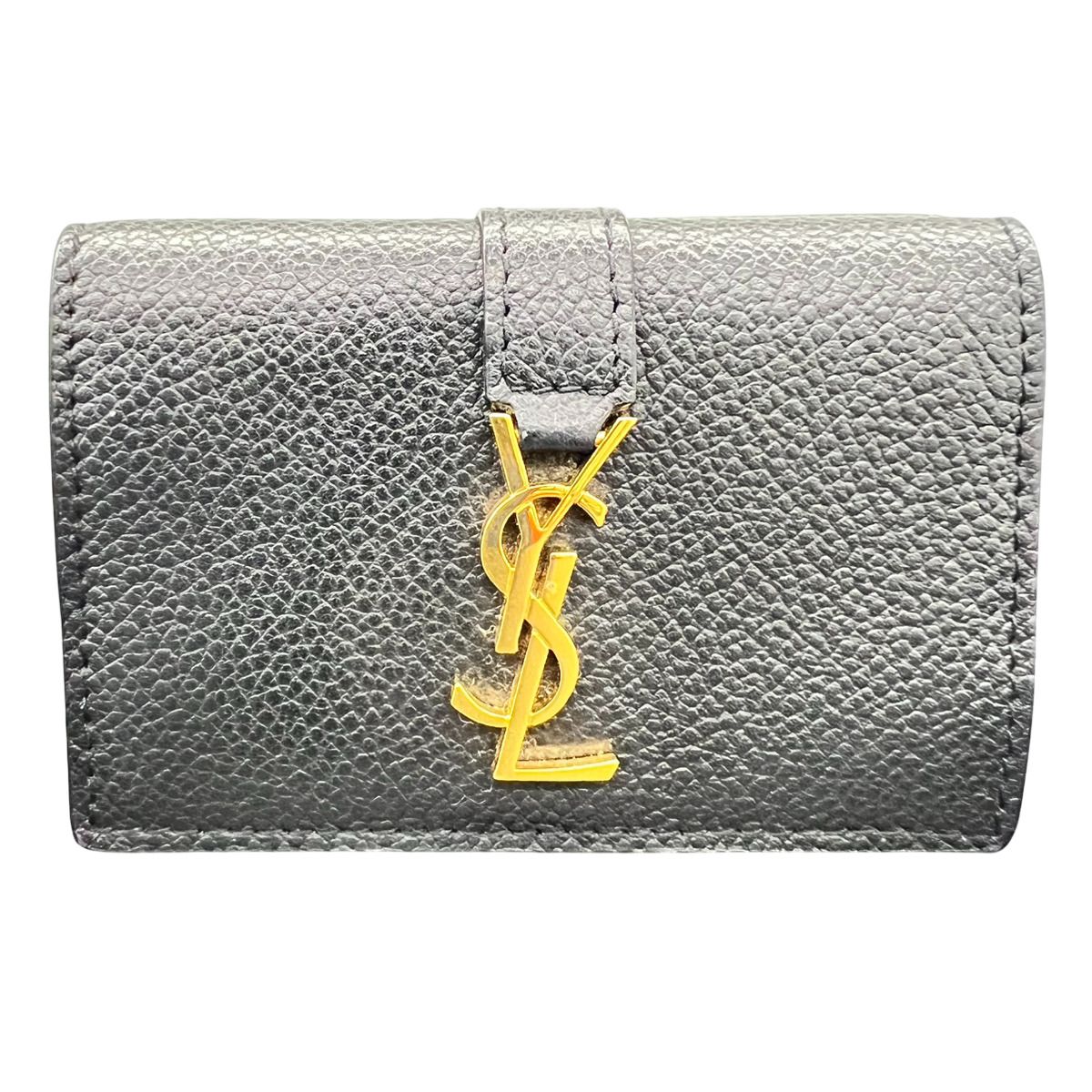 SAINT LAURENT 極美品 サンローラン オリガミ タイニー ウォレット 三つ折り財布 669959 レザー ブラック コンパクトウォレット ミニウォレット カサンドラ イヴサンローラン YSL Aランク 中古 鑑定済 サンローラン財布
