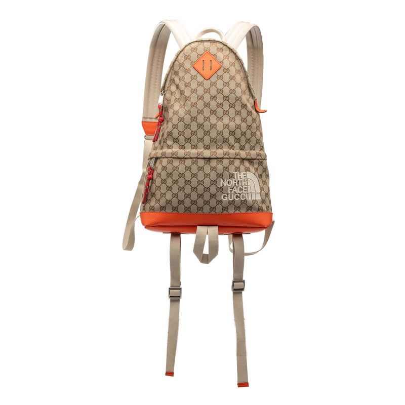 グッチ × North Face GGキャンバス リュック デイパック バックパック 650288 ベージュ オレンジ キャンバス レザー レディース GUCCI【1-0266276】