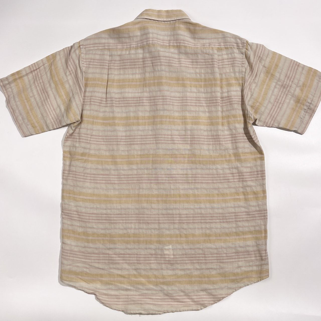 90s リネン混 Burberrys REGD バーバリー ボーダー 半袖シャツ サイズ